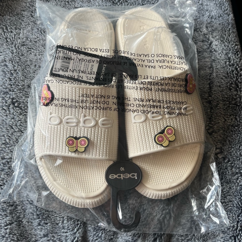 bebe Cream Slide Sandals with Fun Accents - Picture 2 of 3